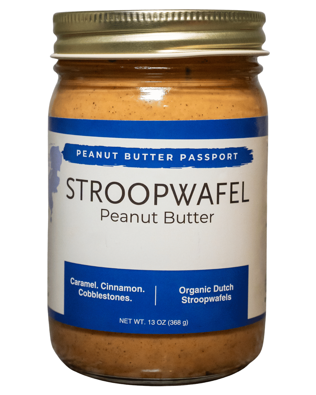 Jar of Stroopwafel peanut butter with a clear background