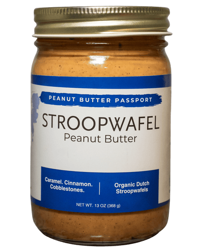 Jar of Stroopwafel peanut butter with a clear background